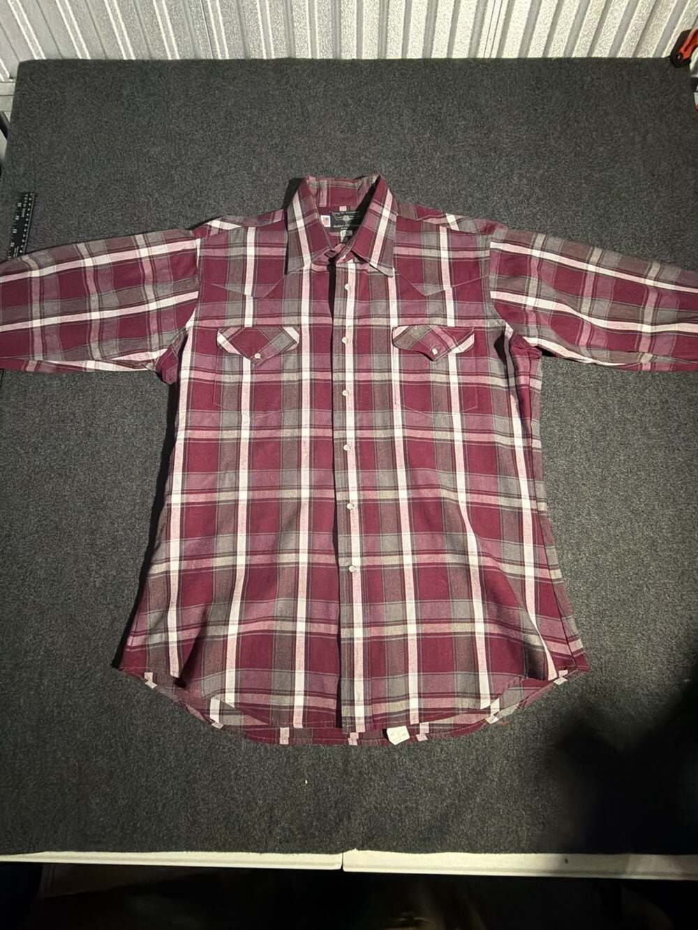 Flying R Ranchwear by Ruddock Mfg Company Men's Maroon Plaid Pearl Snap Western